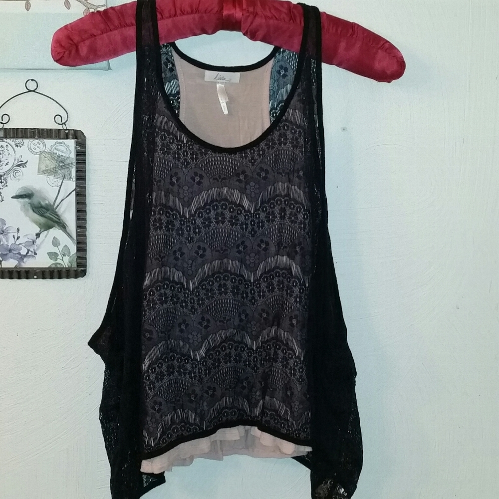 Lirra fan lace illusion boho top, S